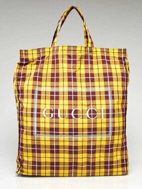 Gucci Yellow/Burgundy Nylon Medium Check Montecarlo Tote Bag